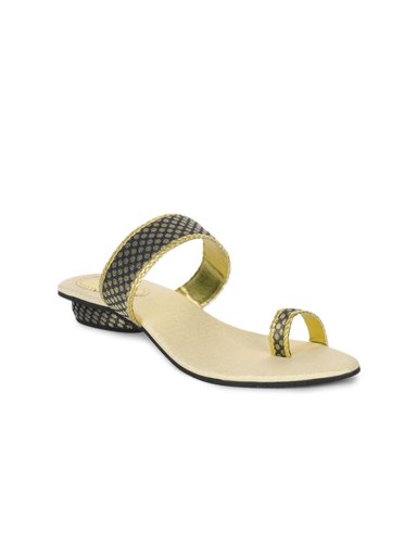 Portia Women Black & Gold-Toned Sandals